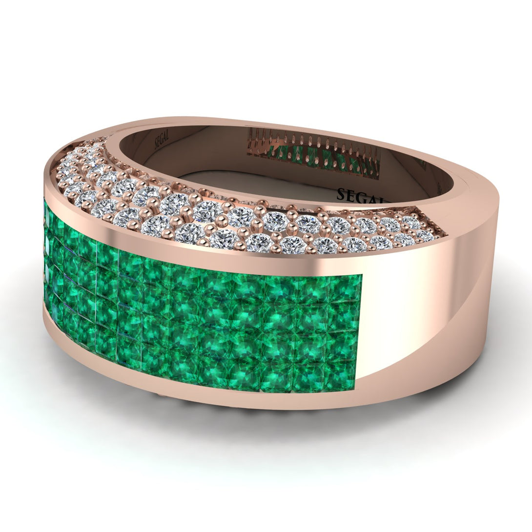 Emerald Cluster Wide Fancy Wedding Band - Kyla No. 5
