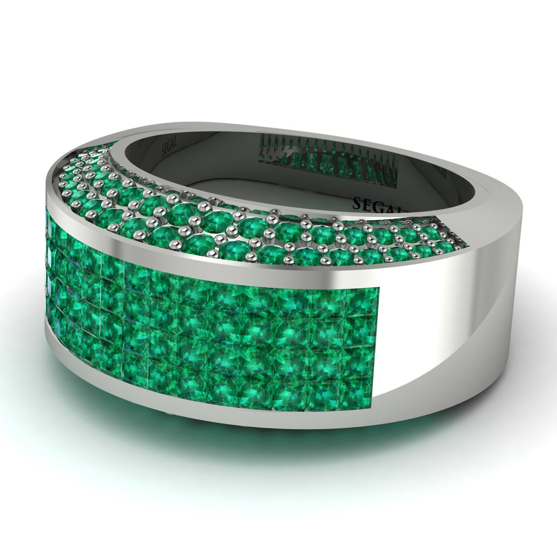 Emerald Cluster Wide Fancy Wedding Band - Kyla No. 21