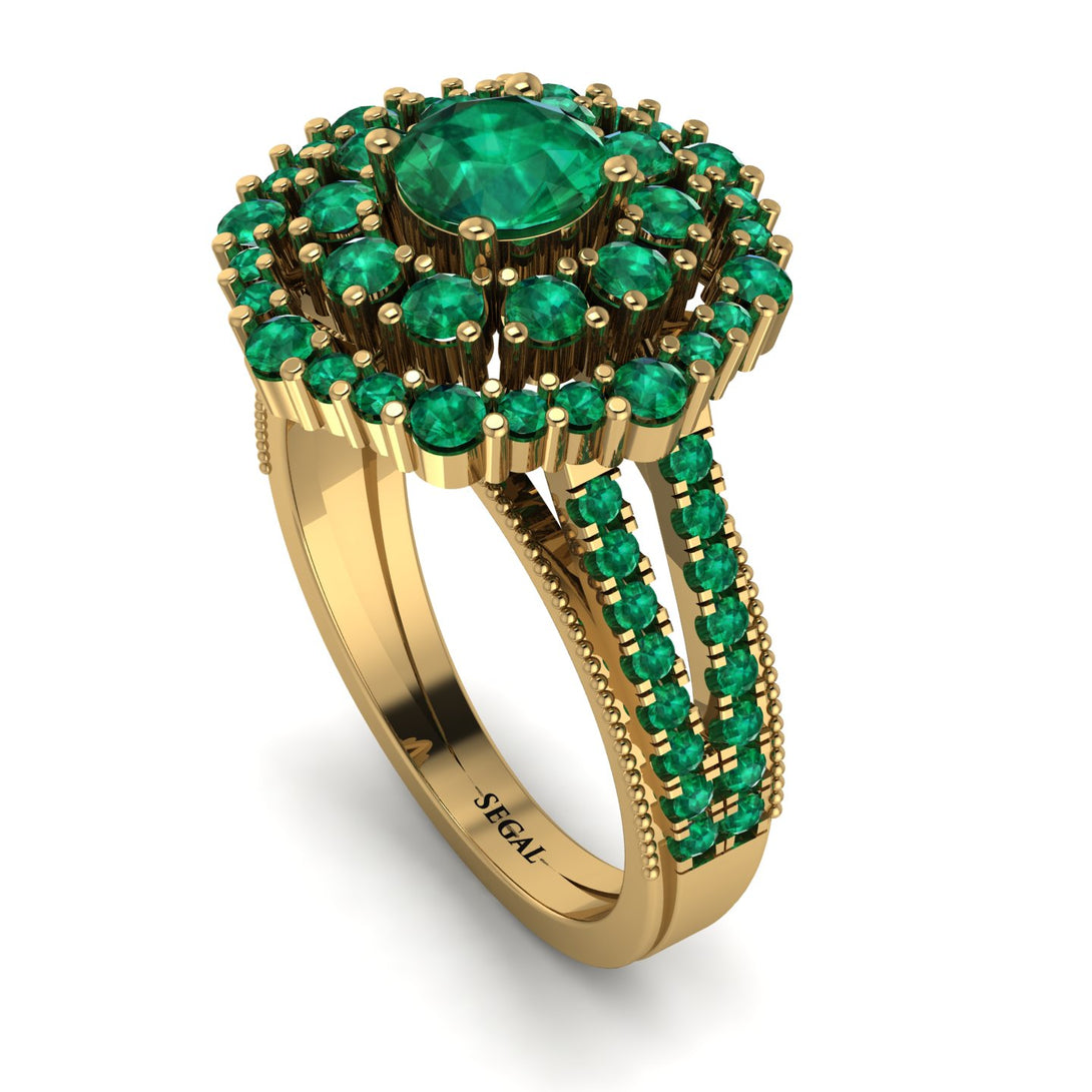 Emerald Double Halo Gold Engagement Ring - Danielle No. 19