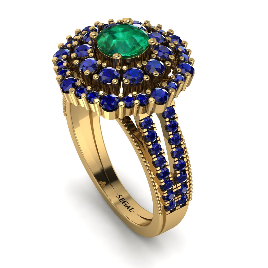 Emerald Double Halo Gold Engagement Ring - Danielle No. 64