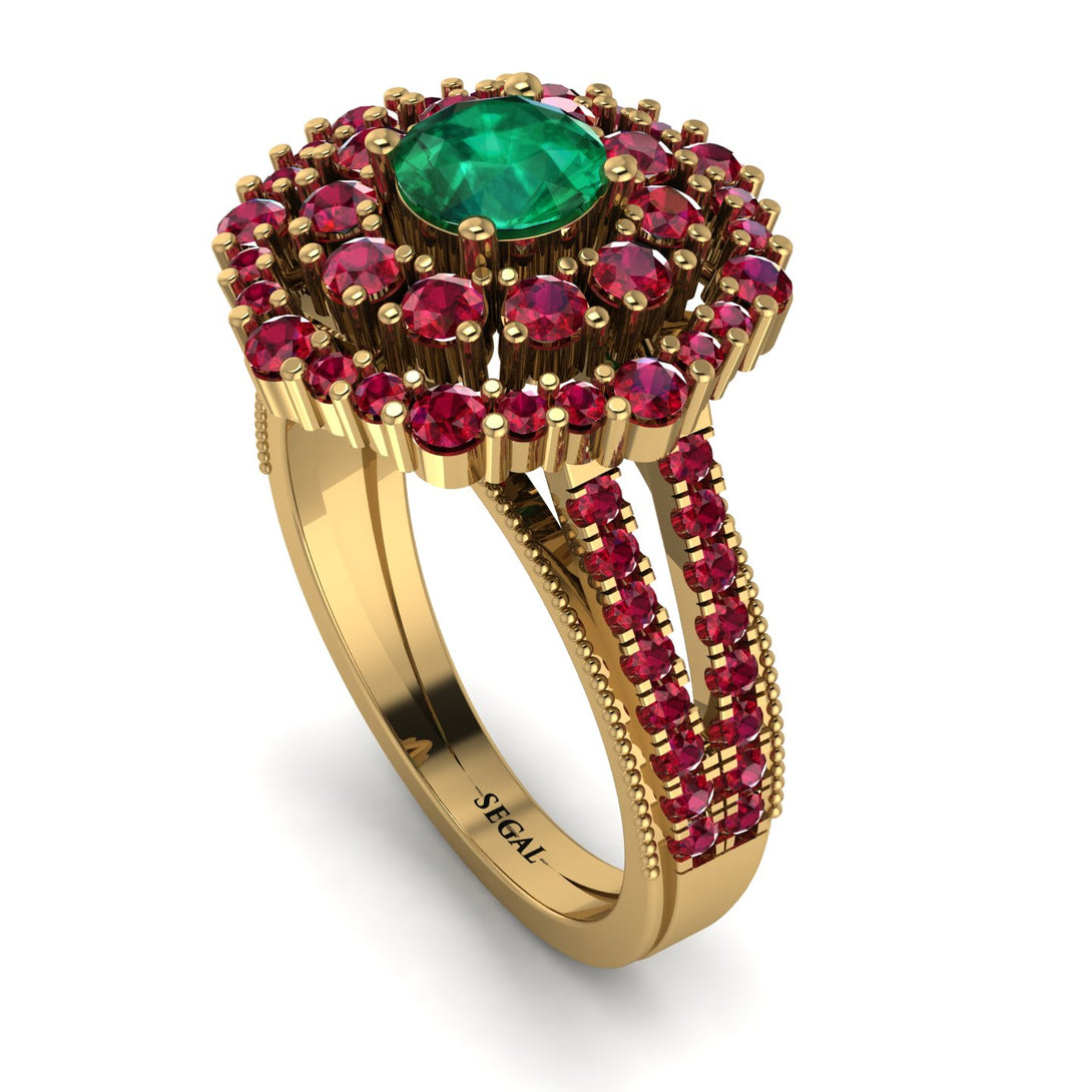 Emerald Double Halo Gold Engagement Ring - Danielle No. 49