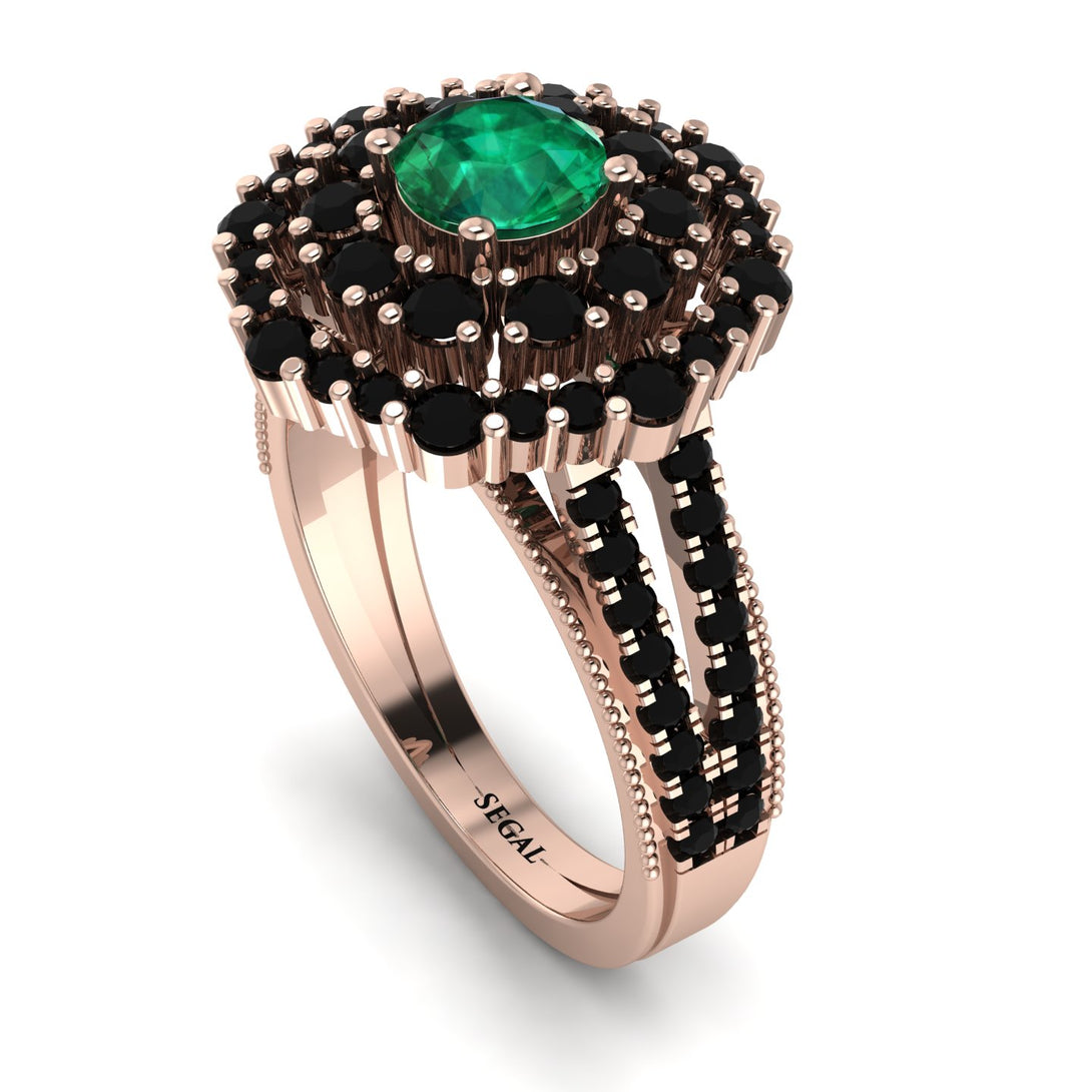 Emerald Double Halo Gold Engagement Ring - Danielle No. 35