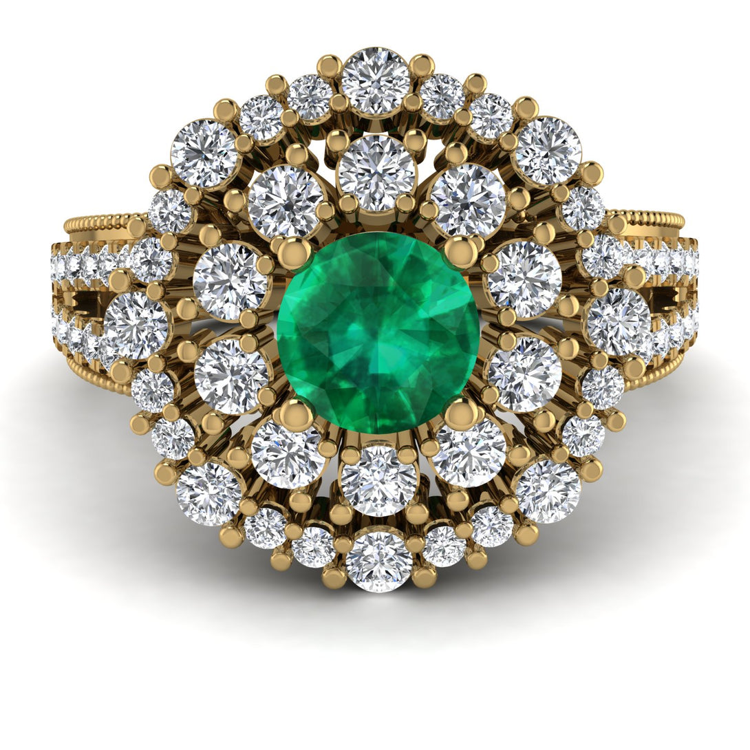 Emerald Double Halo Gold Engagement Ring - Danielle No. 4