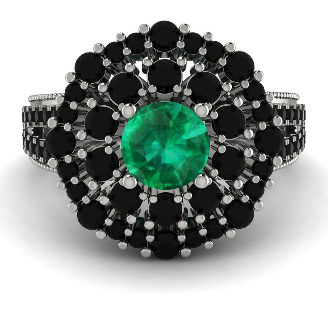 Emerald Double Halo Gold Engagement Ring - Danielle No. 36