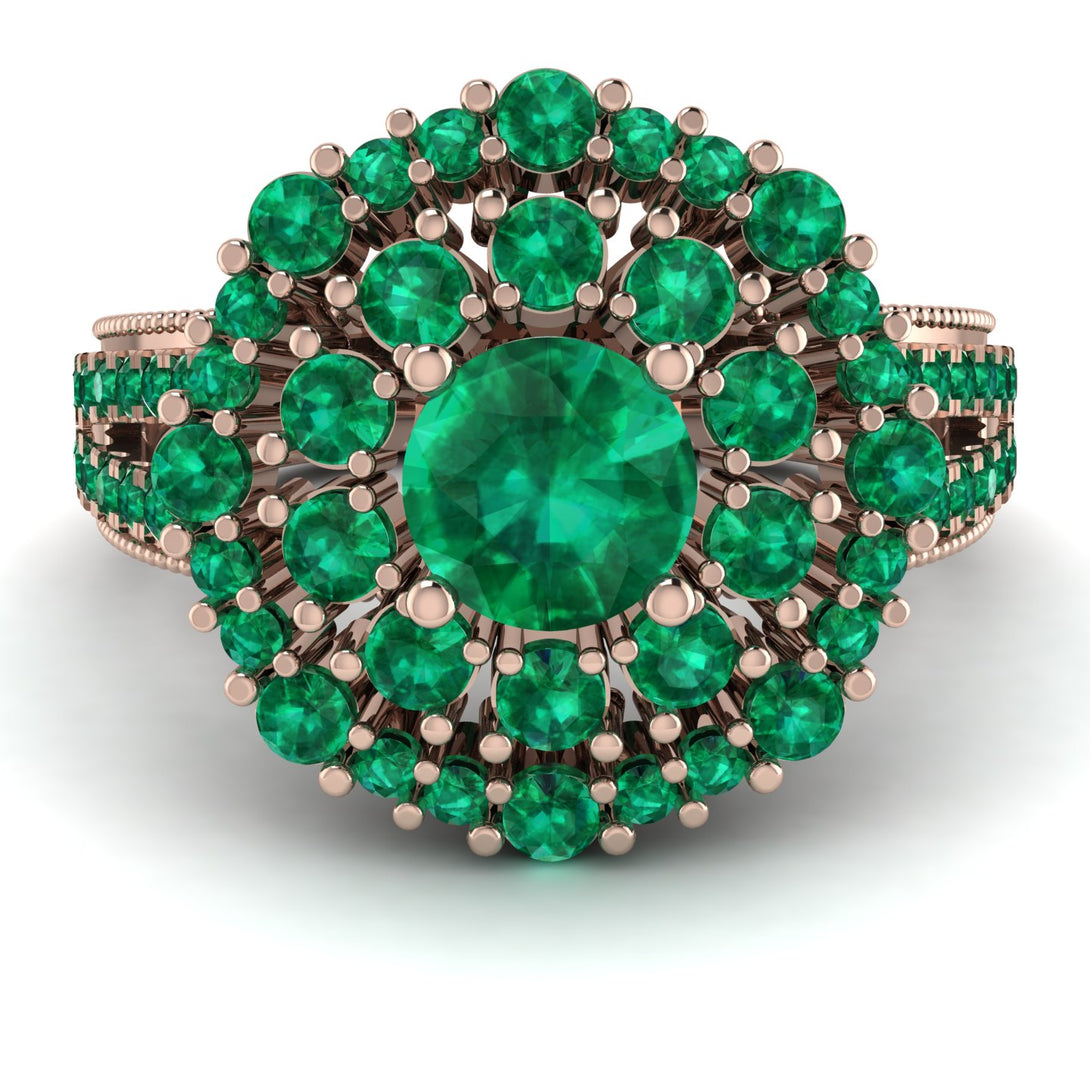 Emerald Double Halo Gold Engagement Ring - Danielle No. 20
