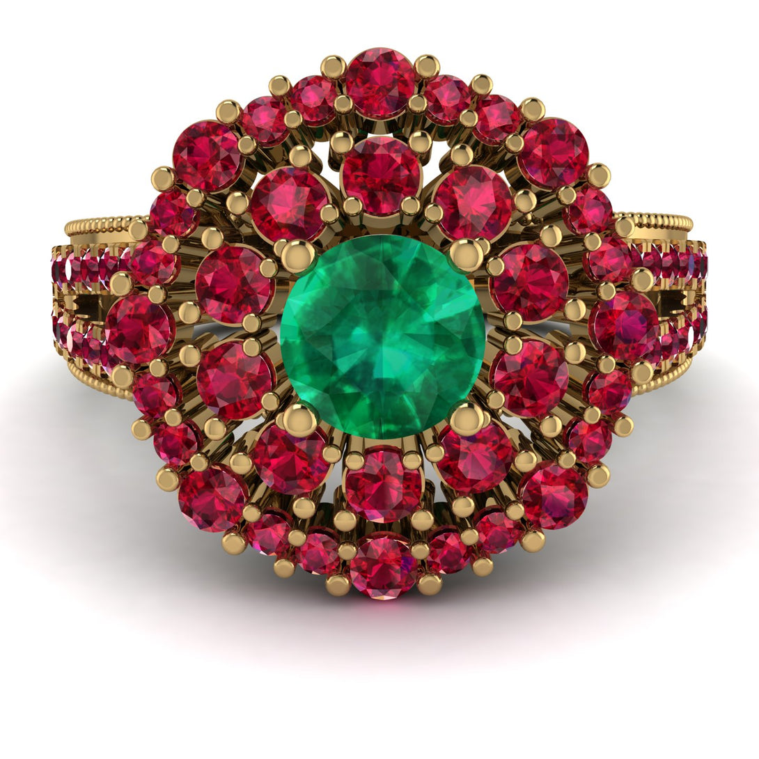 Emerald Double Halo Gold Engagement Ring - Danielle No. 49