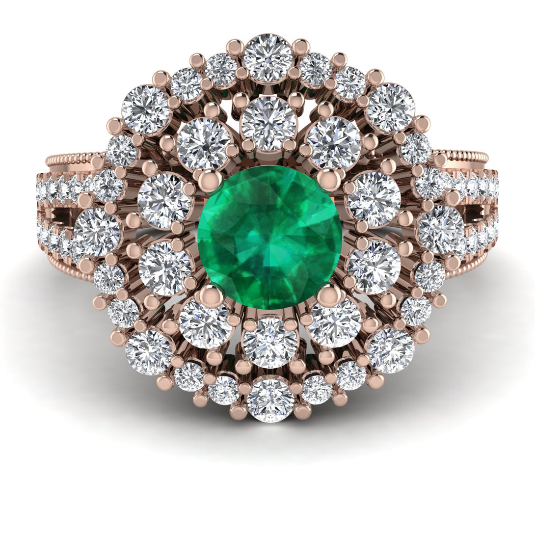 Emerald Double Halo Gold Engagement Ring - Danielle No. 5