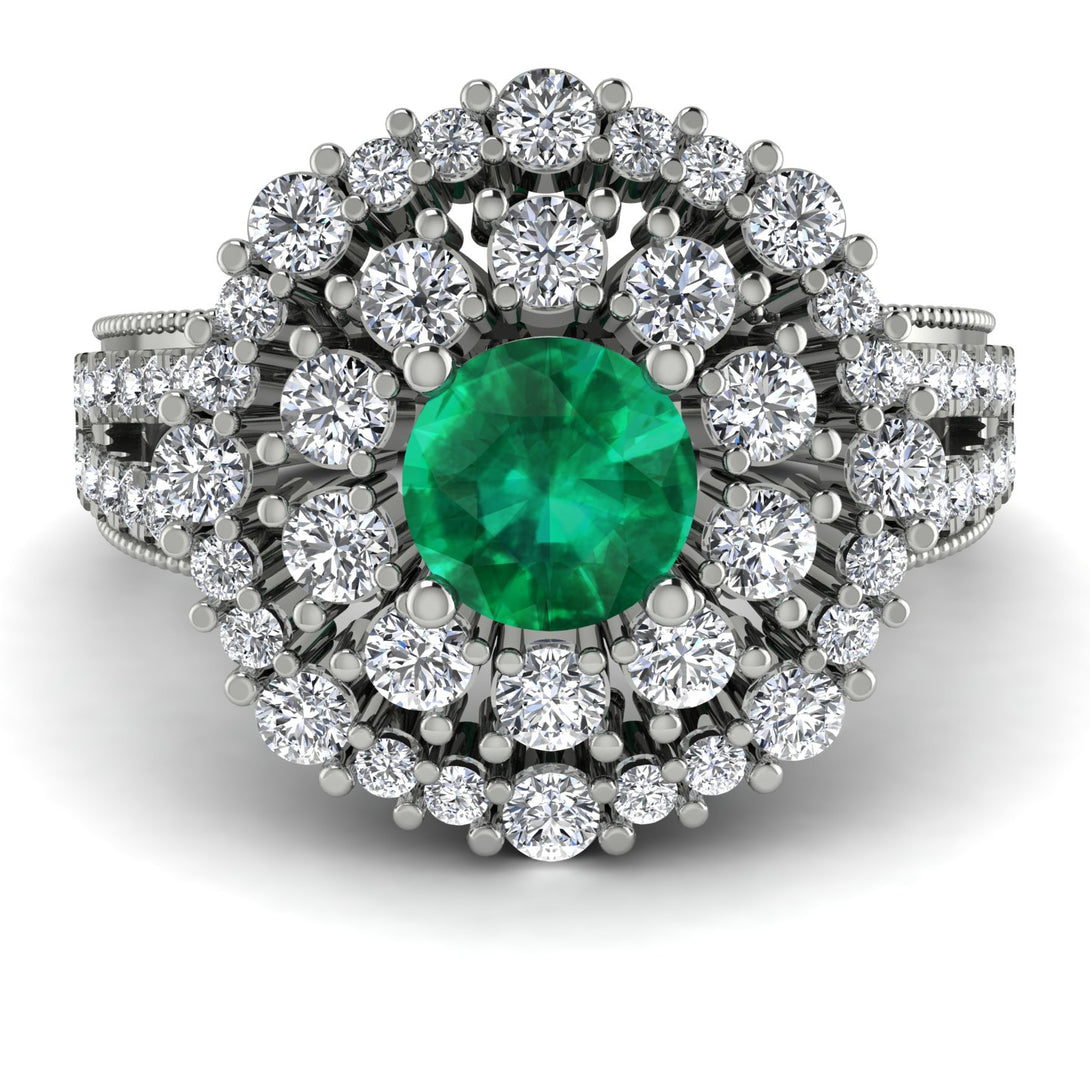 Emerald Double Halo Gold Engagement Ring - Danielle No. 6