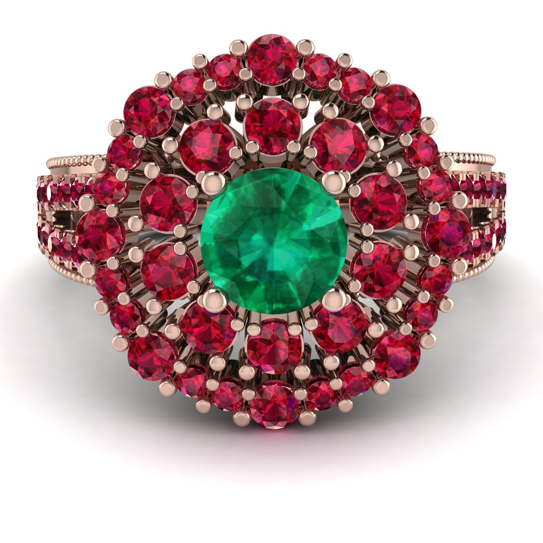 Emerald Double Halo Gold Engagement Ring - Danielle No. 50