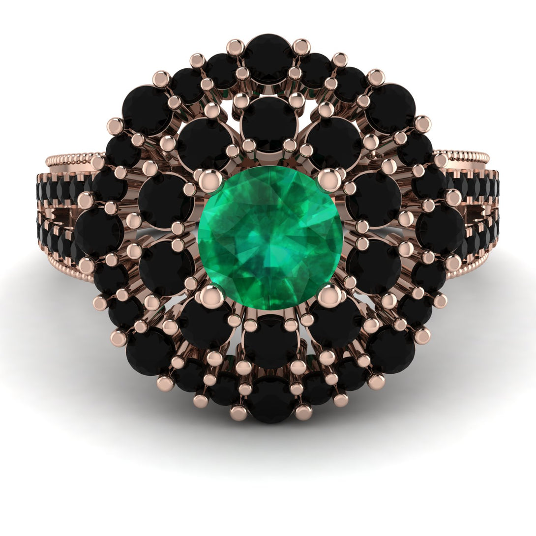 Emerald Double Halo Gold Engagement Ring - Danielle No. 35