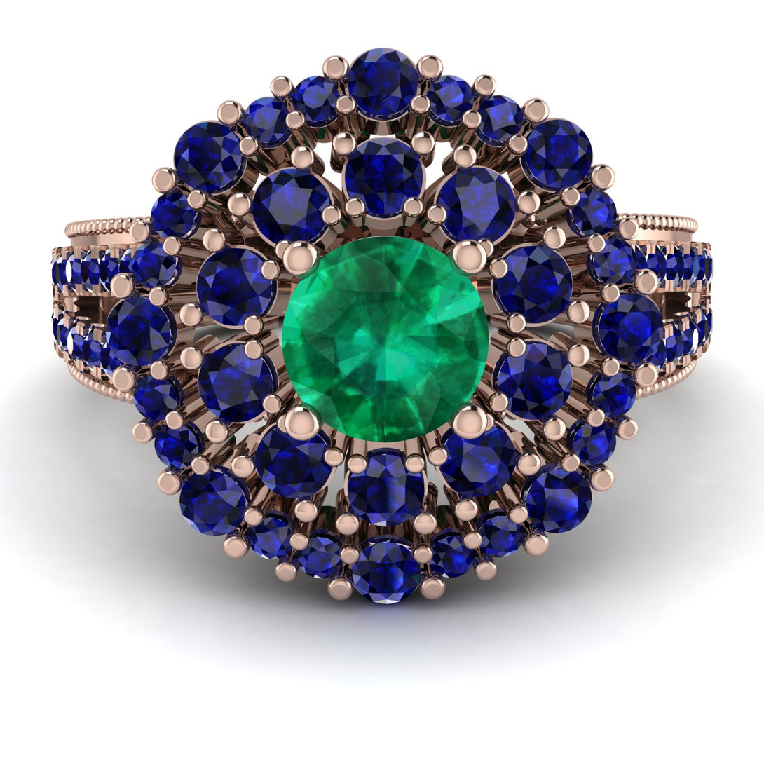 Emerald Double Halo Gold Engagement Ring - Danielle No. 65