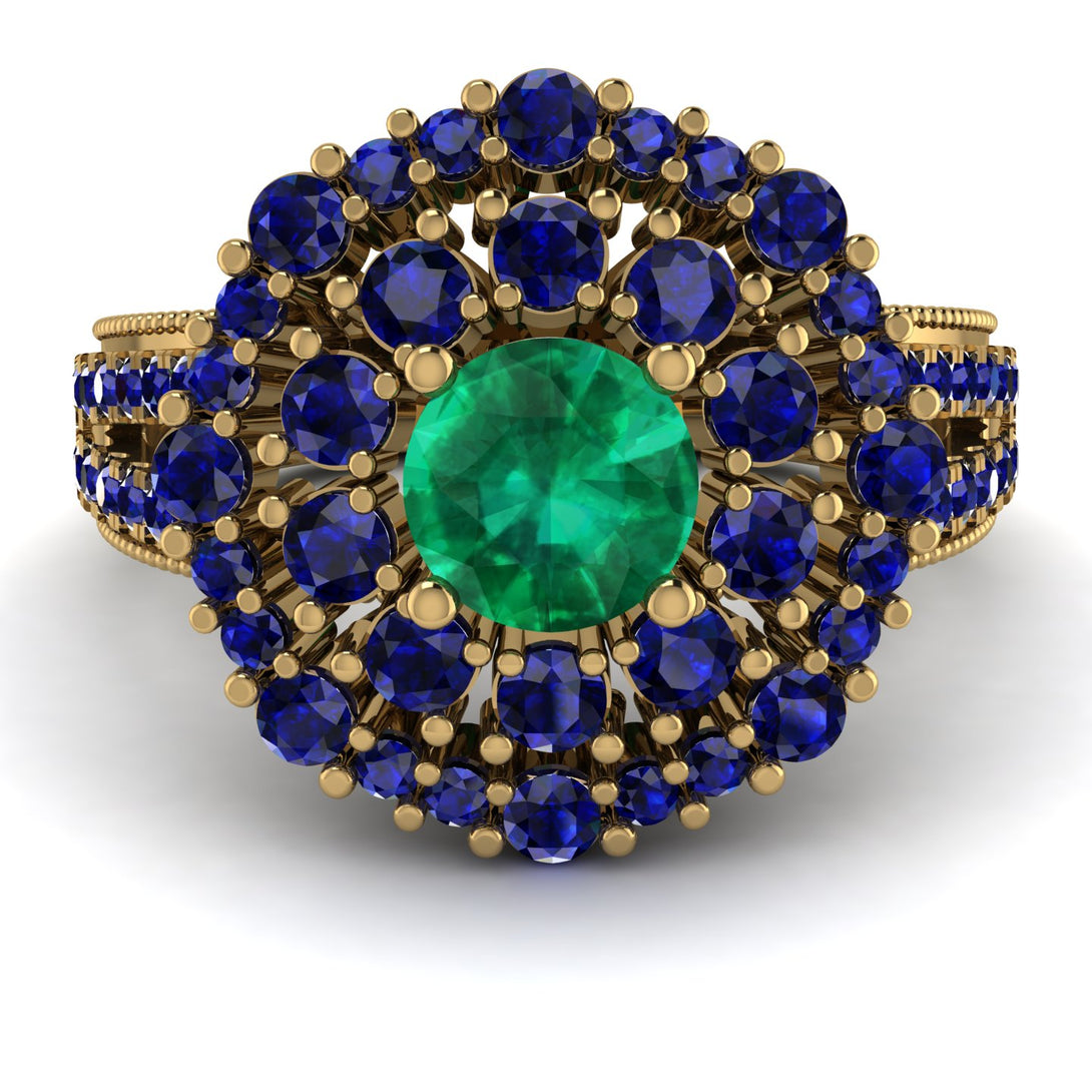 Emerald Double Halo Gold Engagement Ring - Danielle No. 64