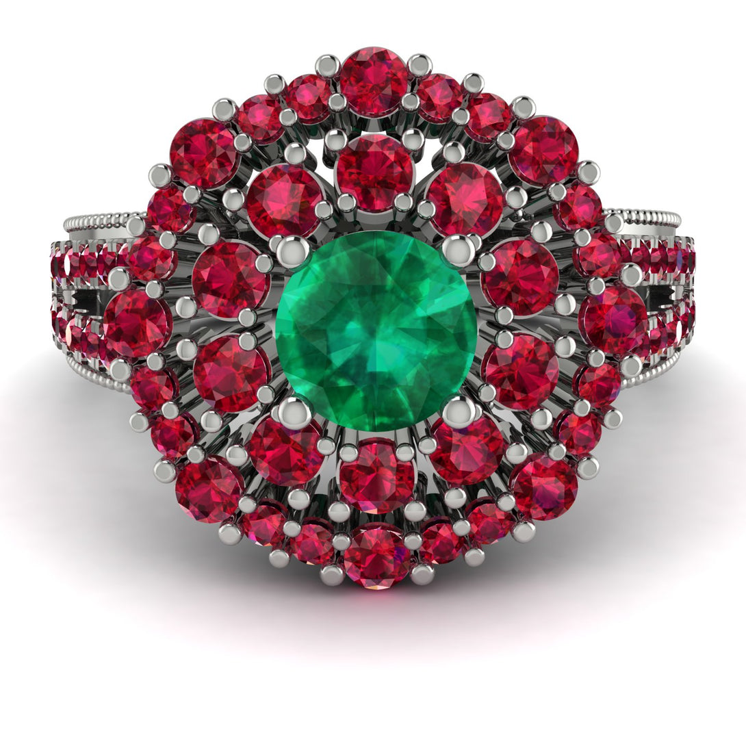 Emerald Double Halo Gold Engagement Ring - Danielle No. 51