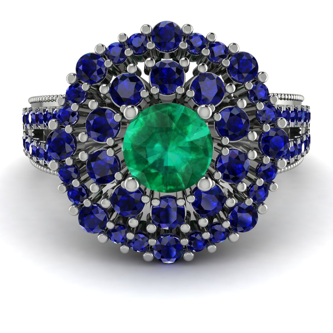 Emerald Double Halo Gold Engagement Ring - Danielle No. 66