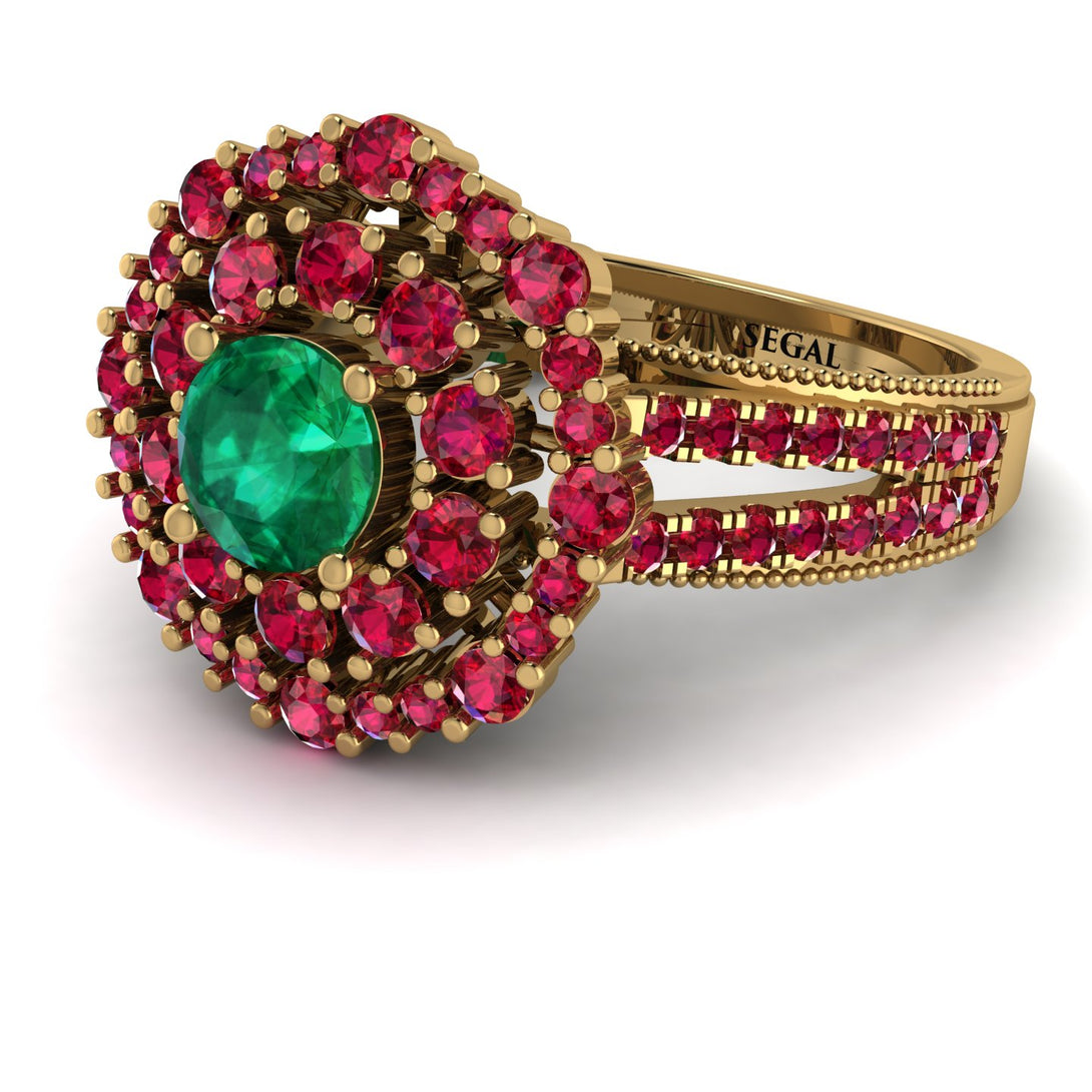 Emerald Double Halo Gold Engagement Ring - Danielle No. 49