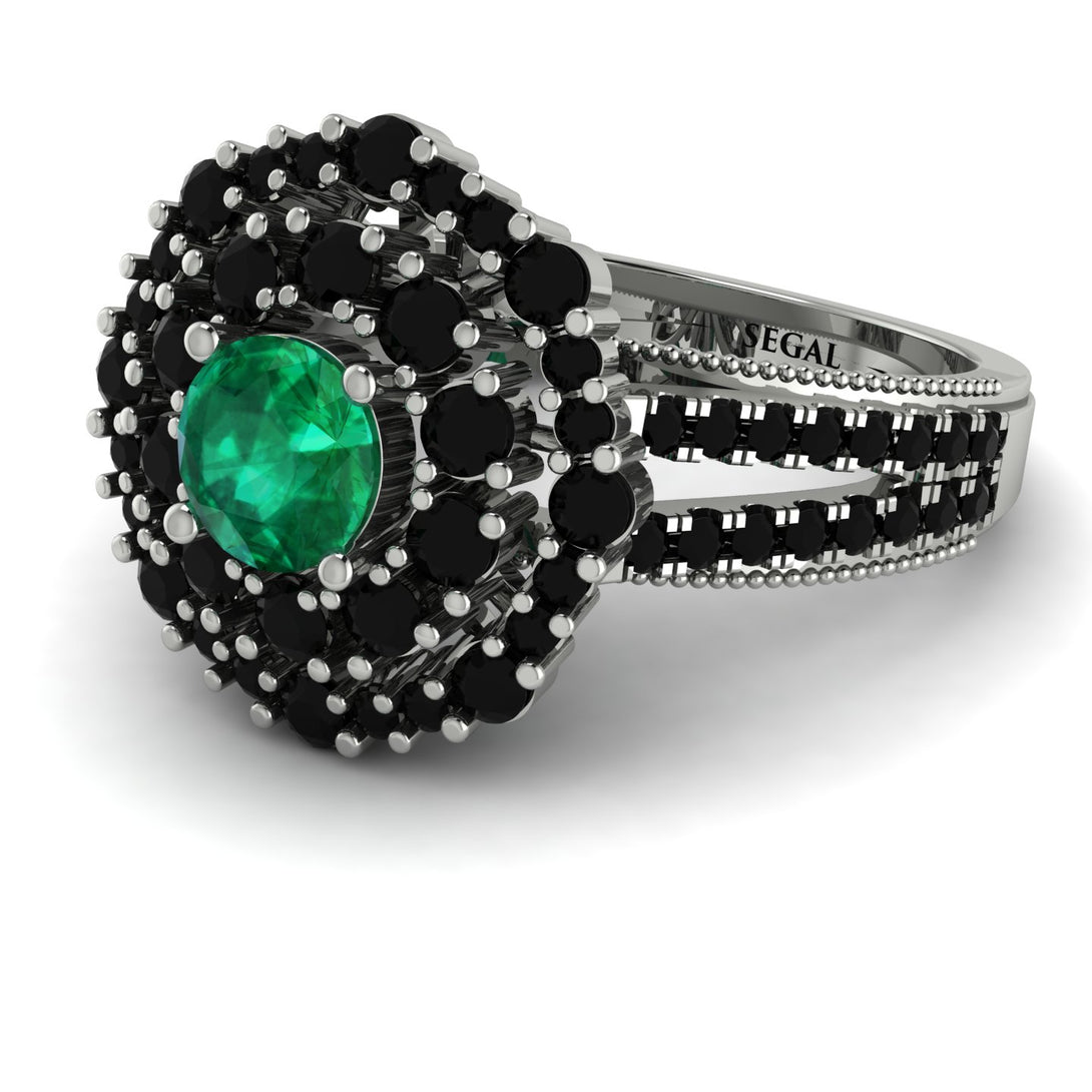 Emerald Double Halo Gold Engagement Ring - Danielle No. 36