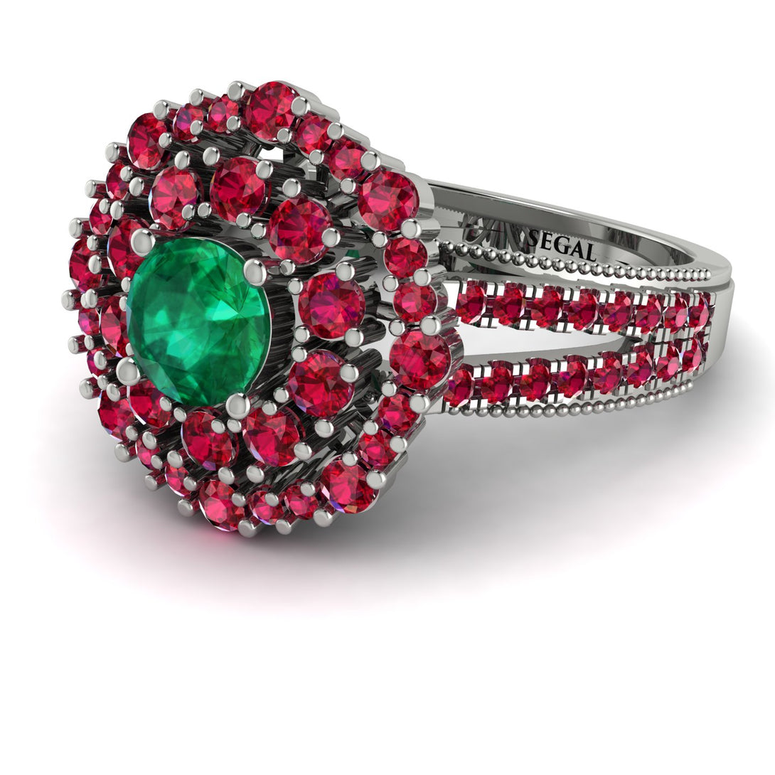 Emerald Double Halo Gold Engagement Ring - Danielle No. 51