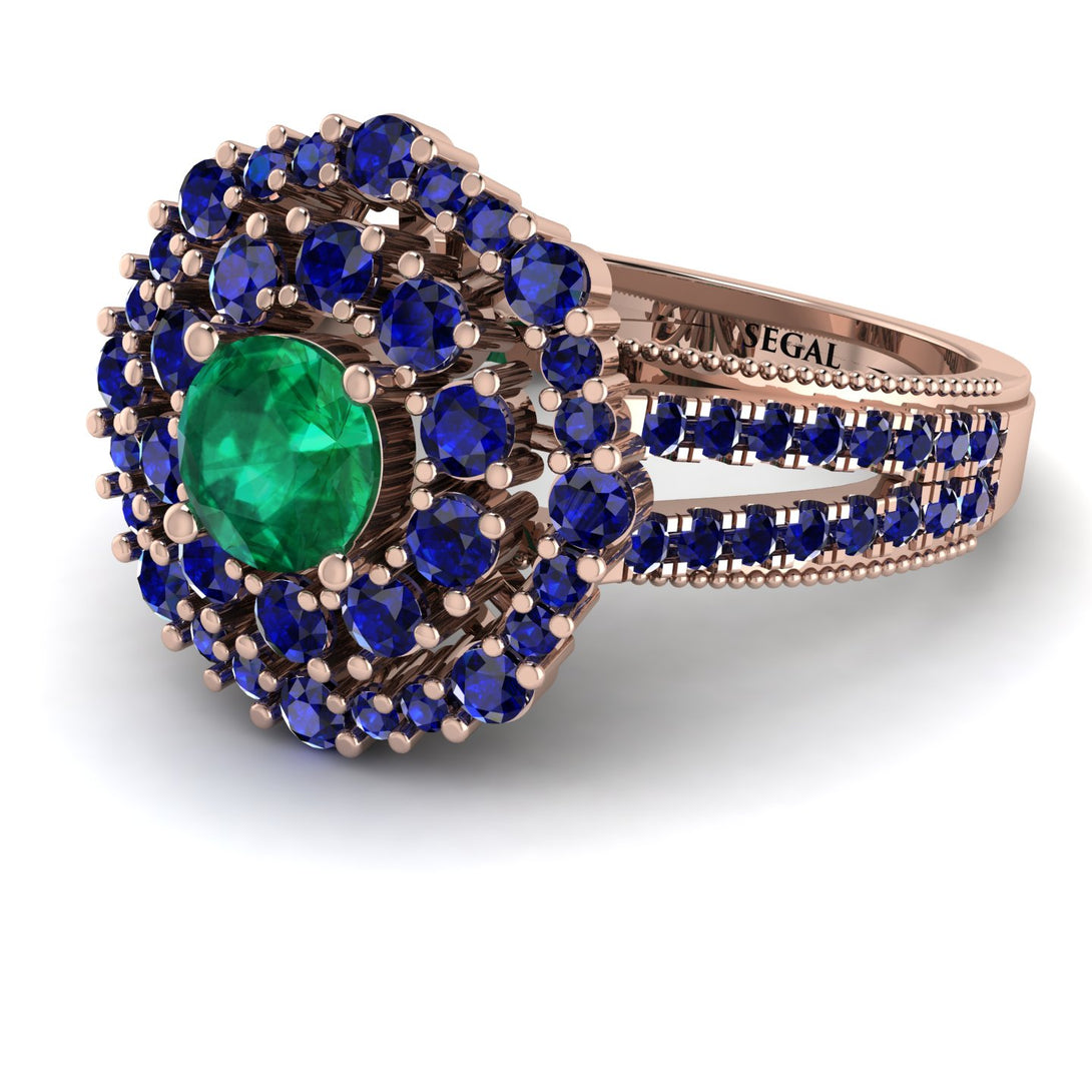 Emerald Double Halo Gold Engagement Ring - Danielle No. 65