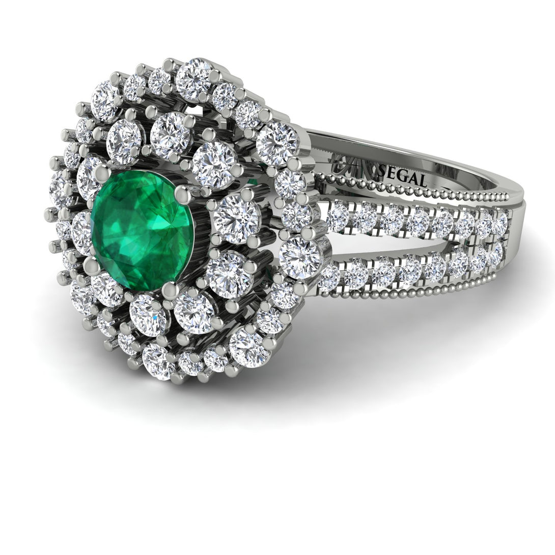 Emerald Double Halo Gold Engagement Ring - Danielle No. 6