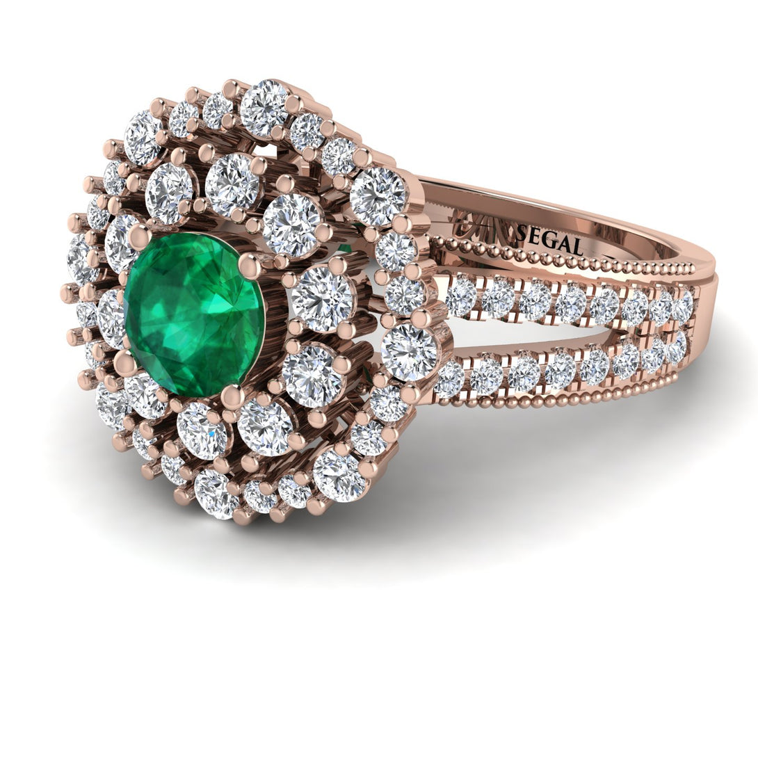 Emerald Double Halo Gold Engagement Ring - Danielle No. 5