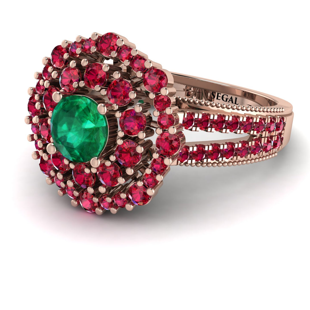 Emerald Double Halo Gold Engagement Ring - Danielle No. 50