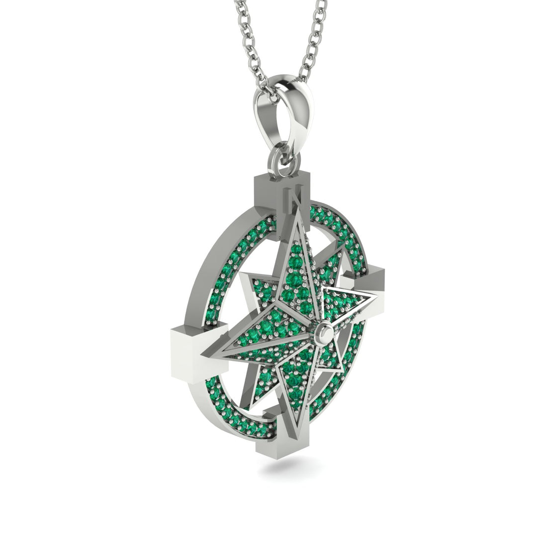 Emerald-Encrusted Compass Charm Necklace - Celeste No. 6