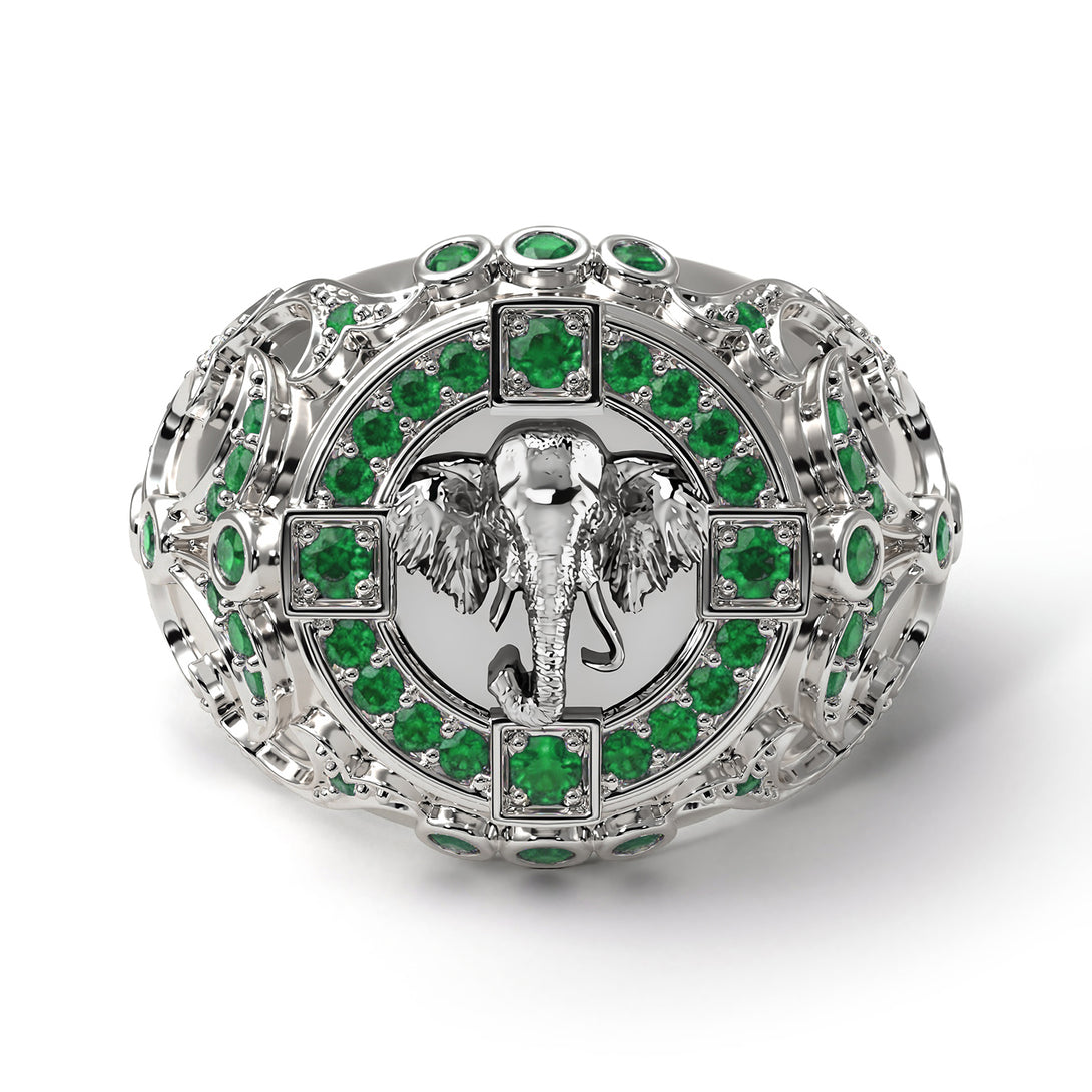 Emerald Bespoke Elephant Men’s Fashion Ring - Charles No. 6