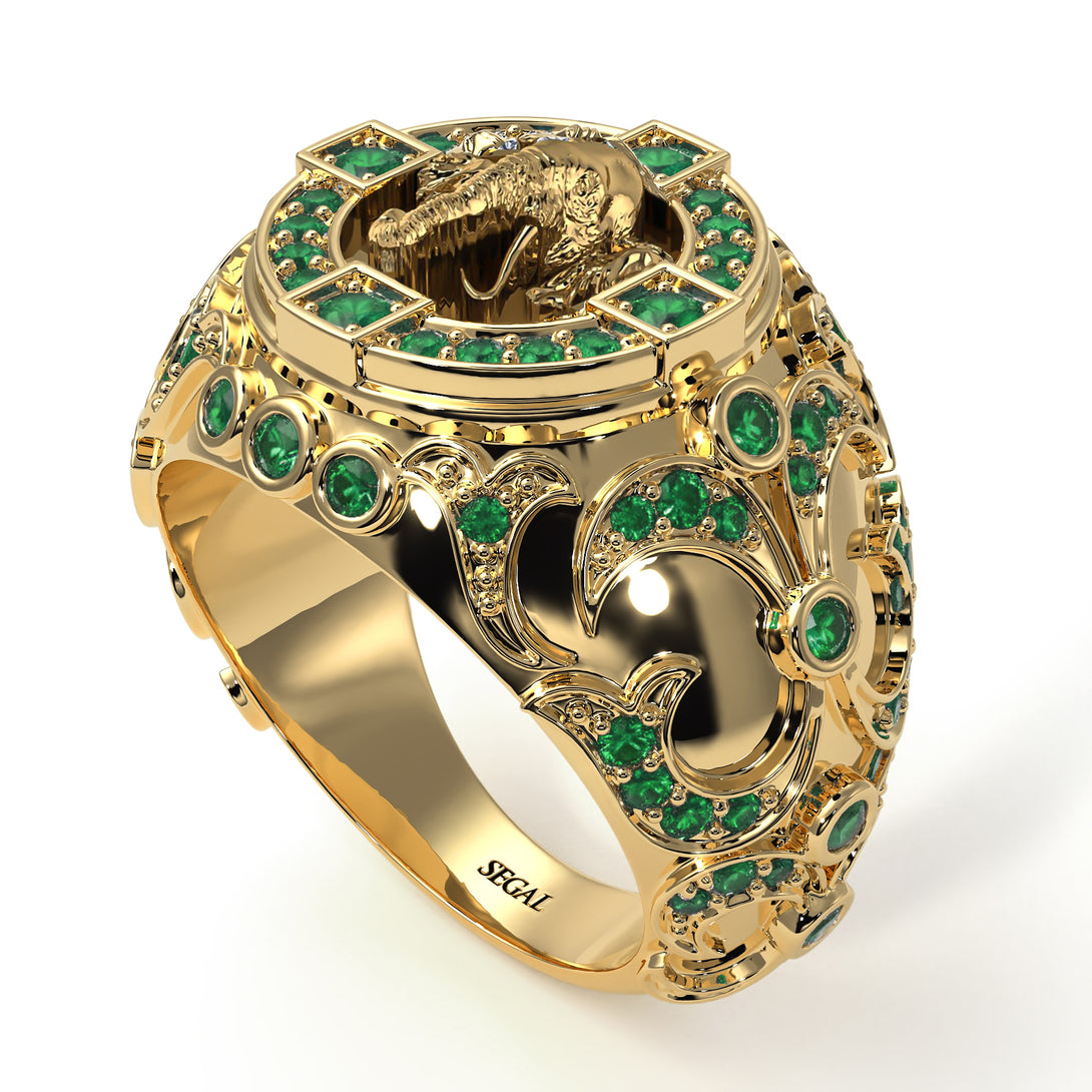 Emerald Bespoke Elephant Men’s Fashion Ring - Charles No. 4