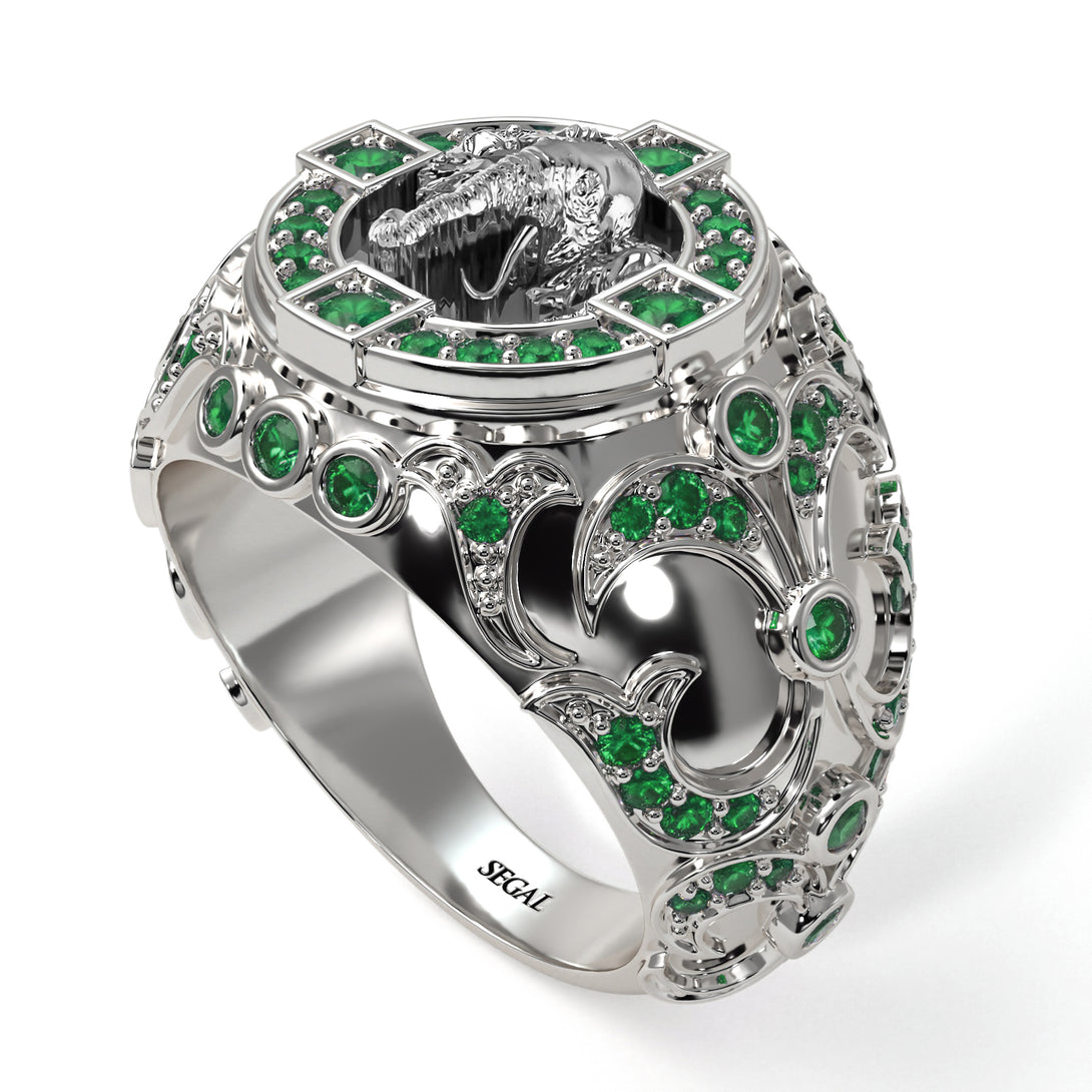Emerald Bespoke Elephant Men’s Fashion Ring - Charles No. 6