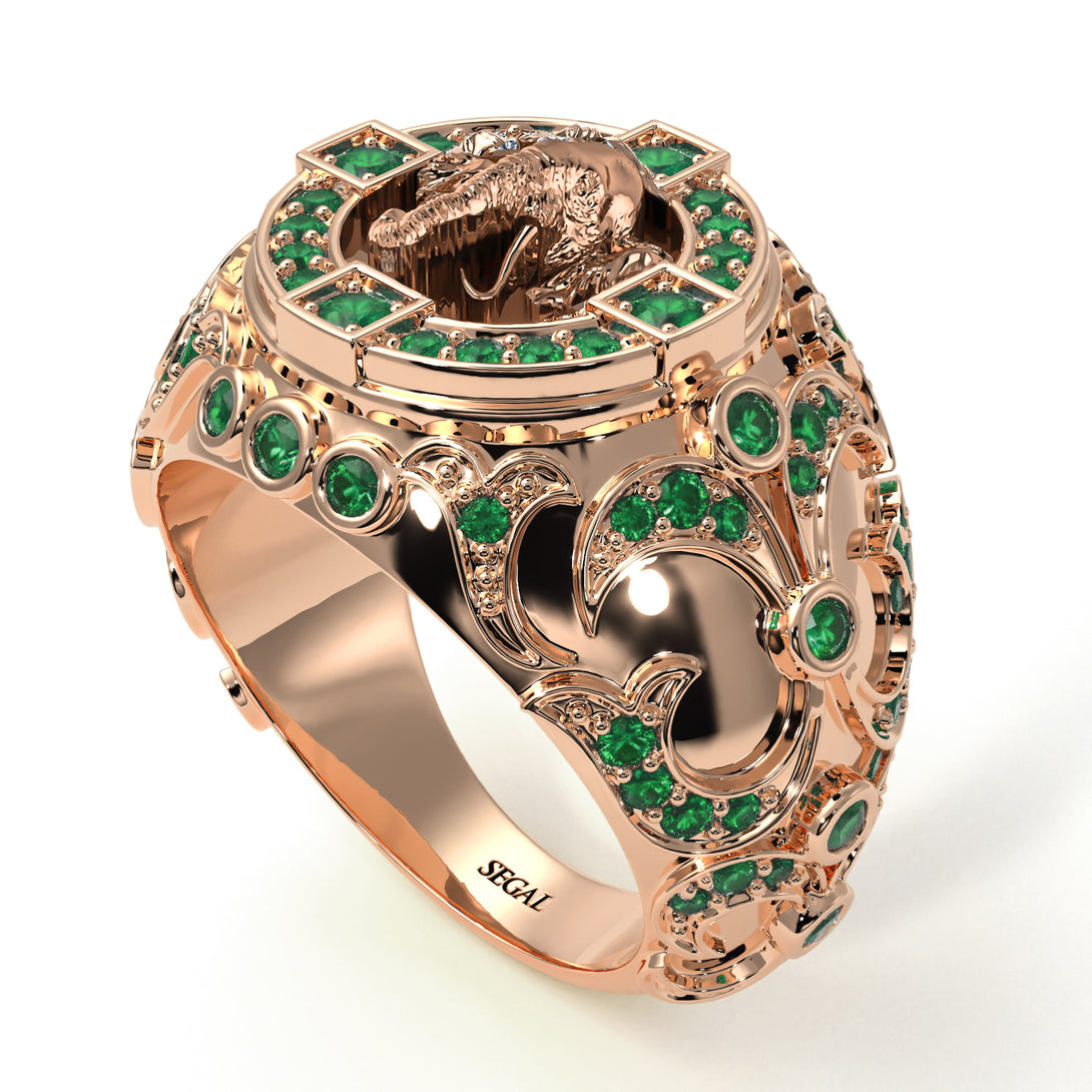 Emerald Bespoke Elephant Men’s Fashion Ring - Charles No. 5