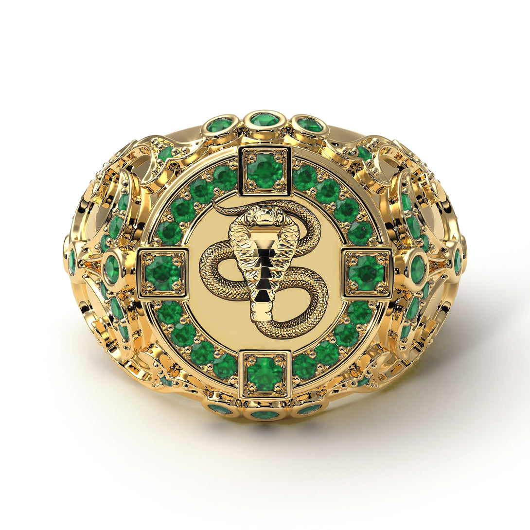 Emerald Cobra Gold Men's Fashion Ring - Waylon No. 4