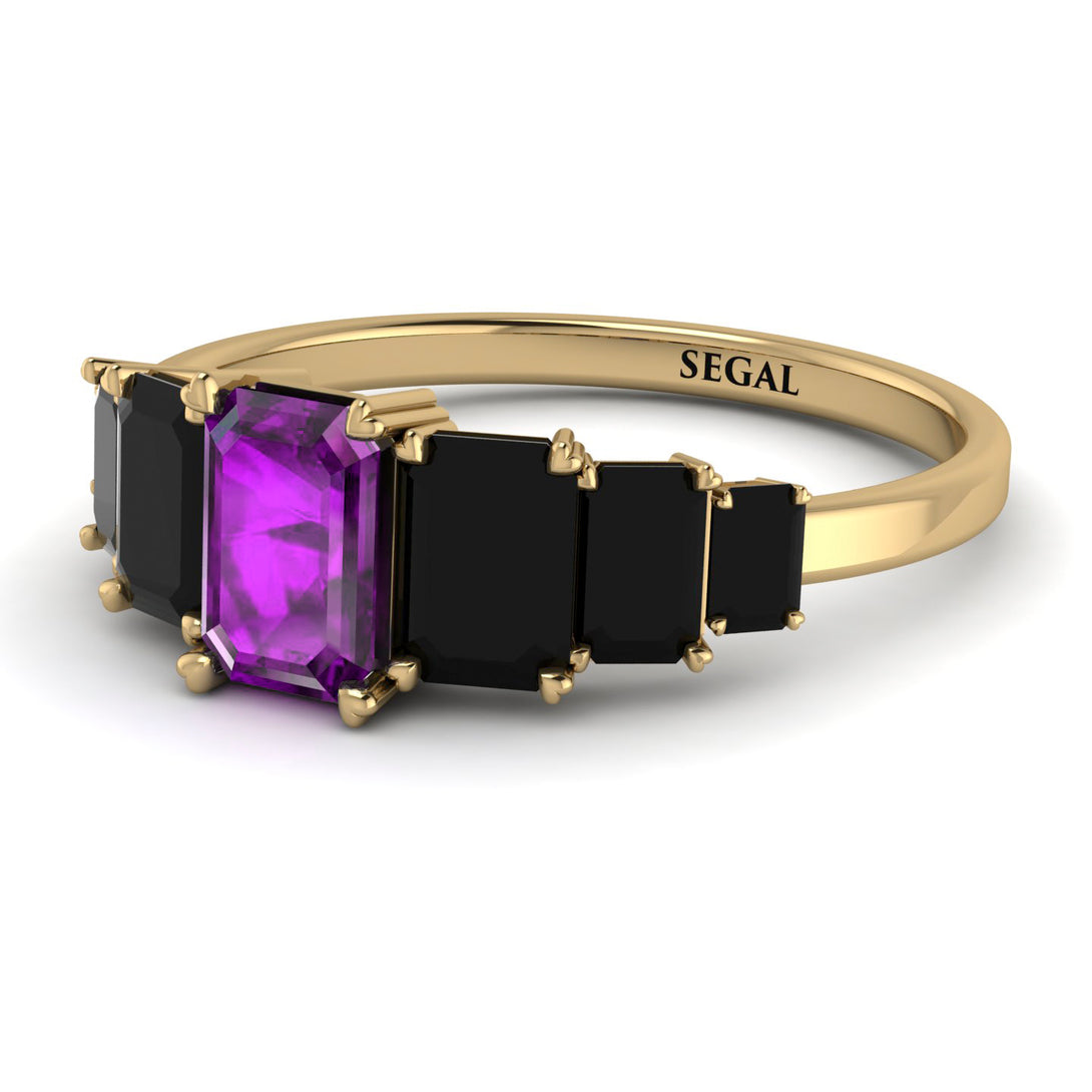 Emerald Cut Amethyst Geometrical Ring - Briella No. 307