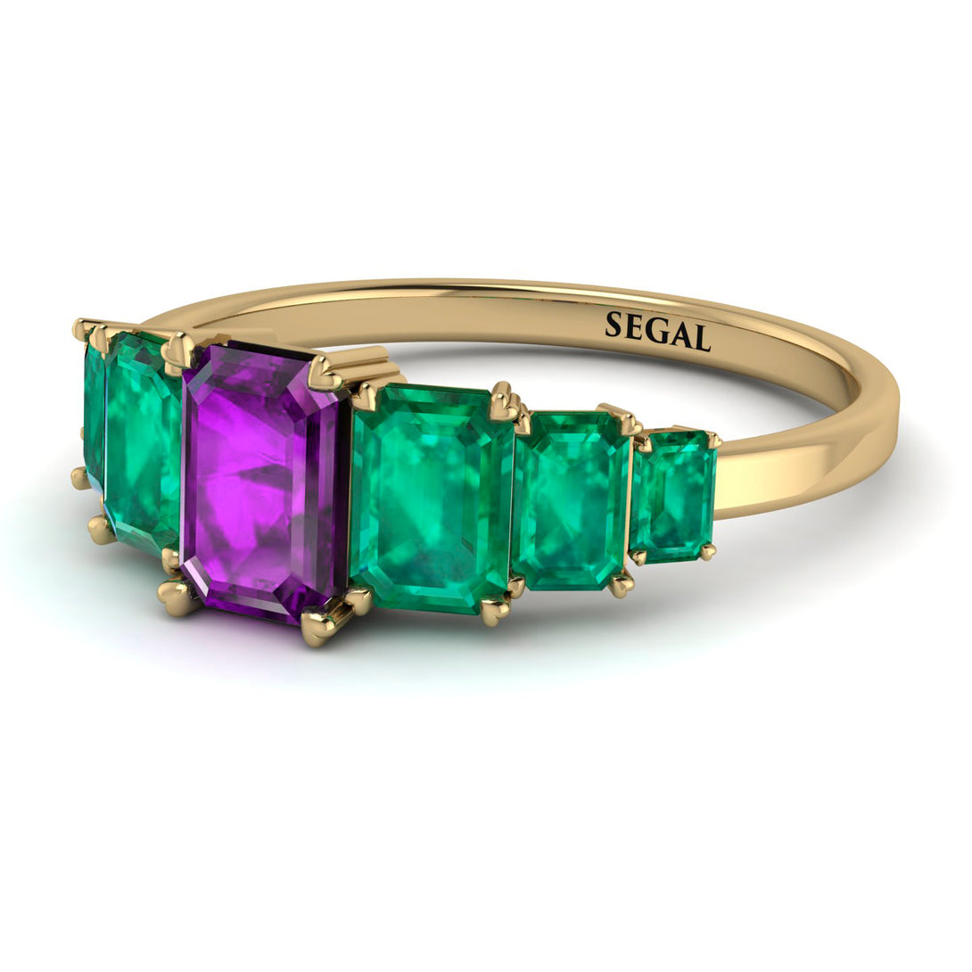 Emerald Cut Amethyst Geometrical Ring - Briella No. 304