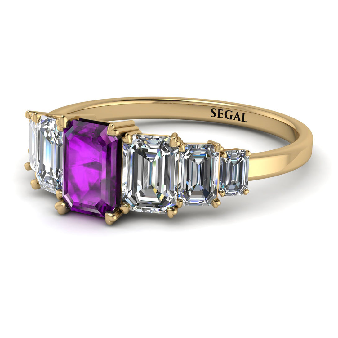 Emerald Cut Amethyst Geometrical Ring - Briella No. 301