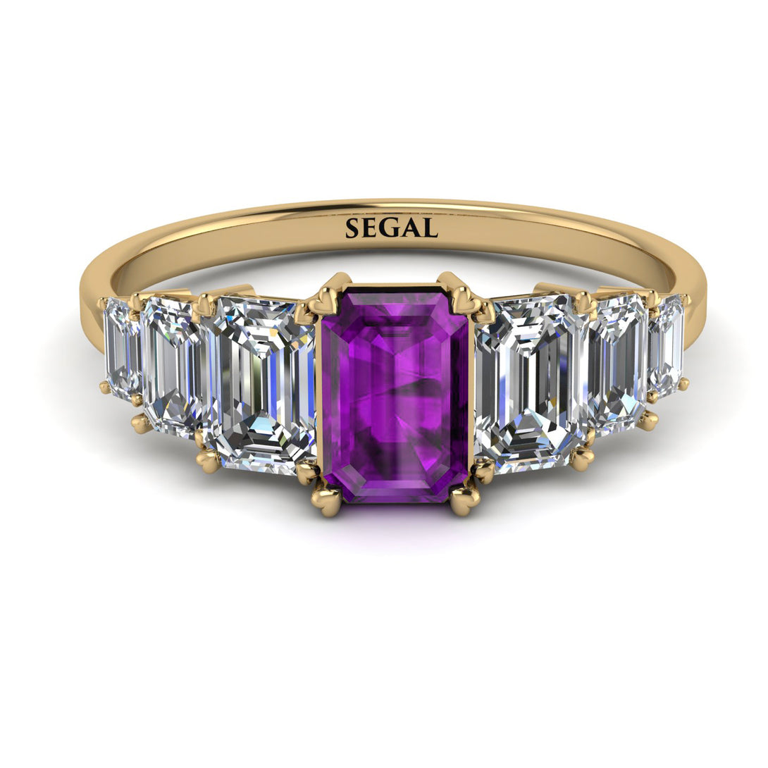 Emerald Cut Amethyst Geometrical Ring - Briella No. 301