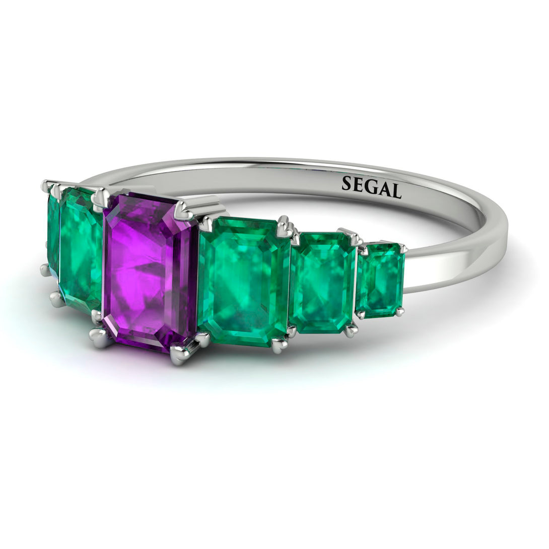 Emerald Cut Amethyst Geometrical Ring - Briella No. 306