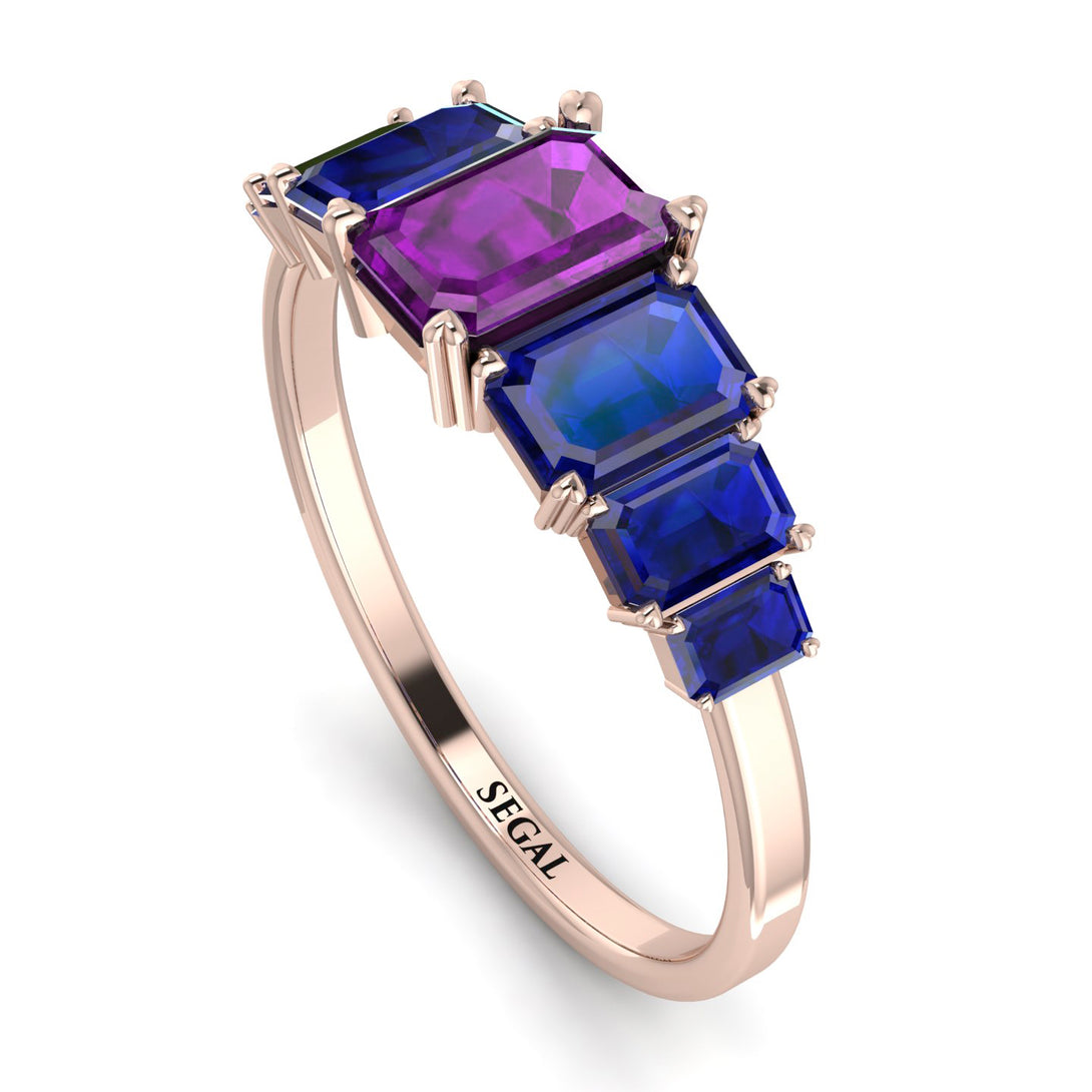Emerald Cut Amethyst Geometrical Ring - Briella No. 314