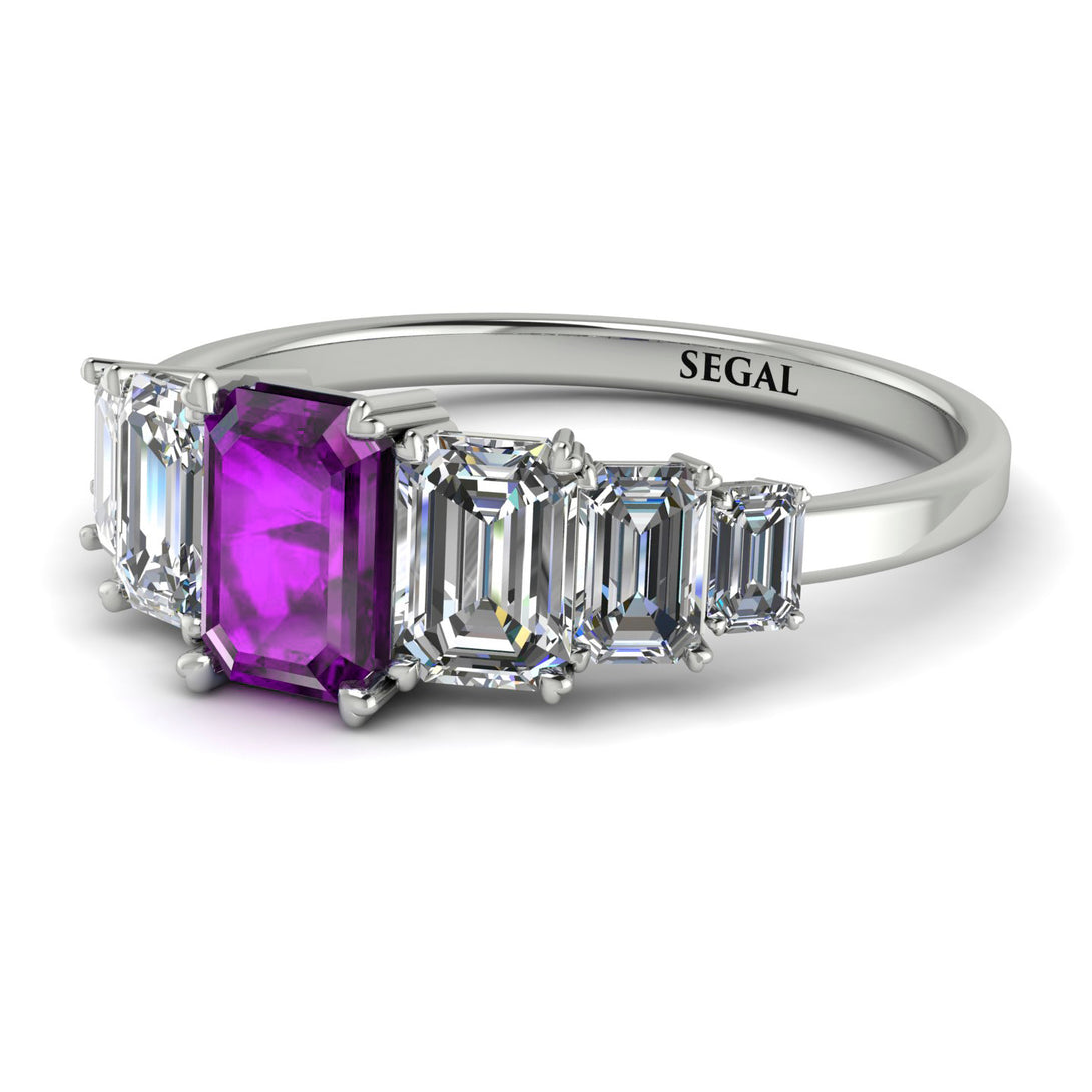 Emerald Cut Amethyst Geometrical Ring - Briella No. 303