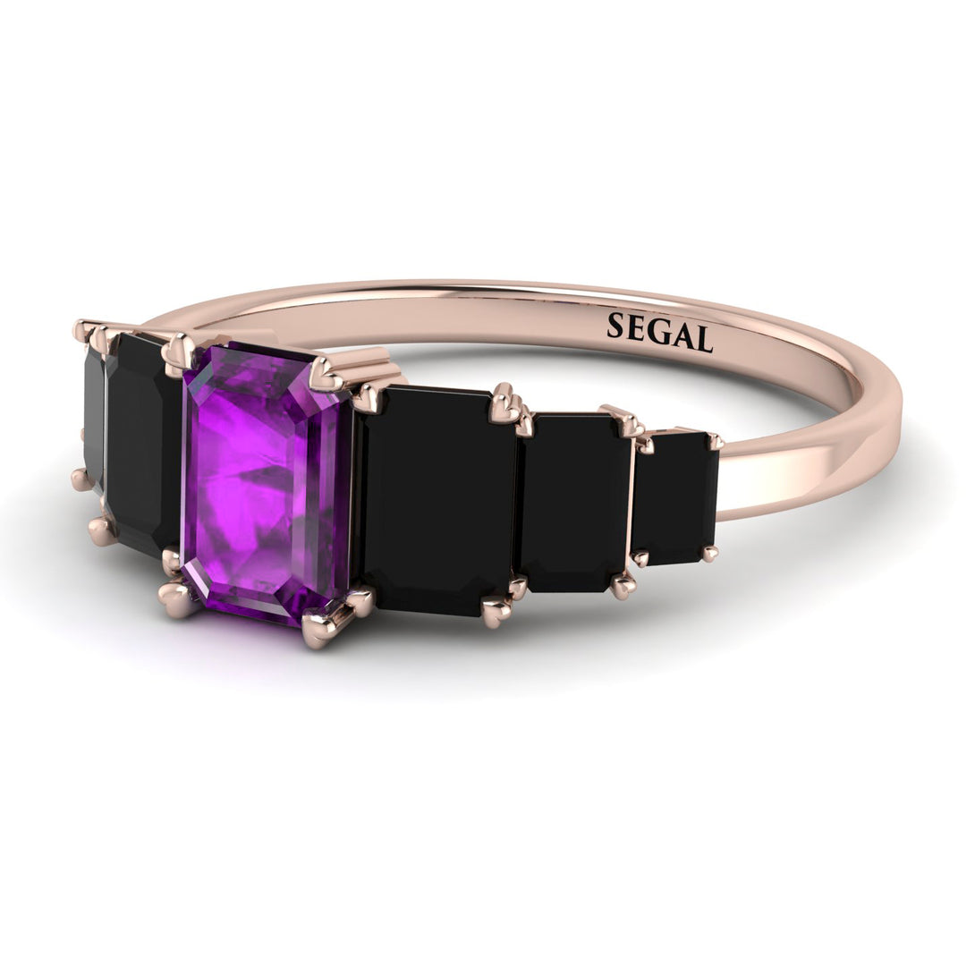 Emerald Cut Amethyst Geometrical Ring - Briella No. 308