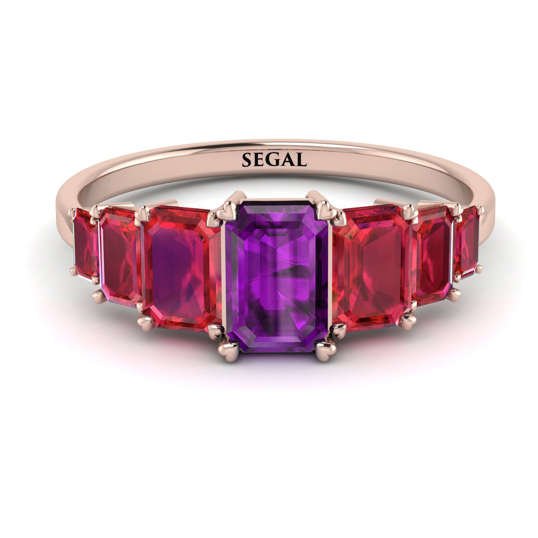Emerald Cut Amethyst Geometrical Ring - Briella No. 311