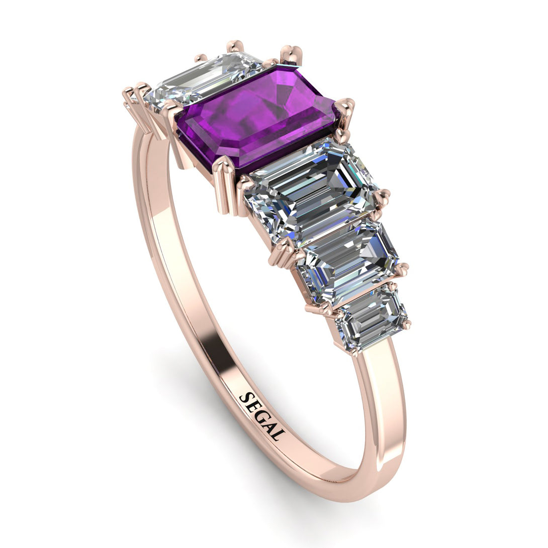 Emerald Cut Amethyst Geometrical Ring - Briella No. 302