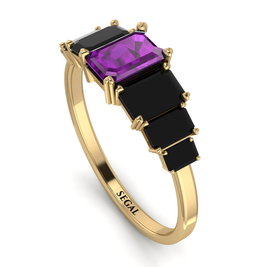 Emerald Cut Amethyst Geometrical Ring - Briella No. 307