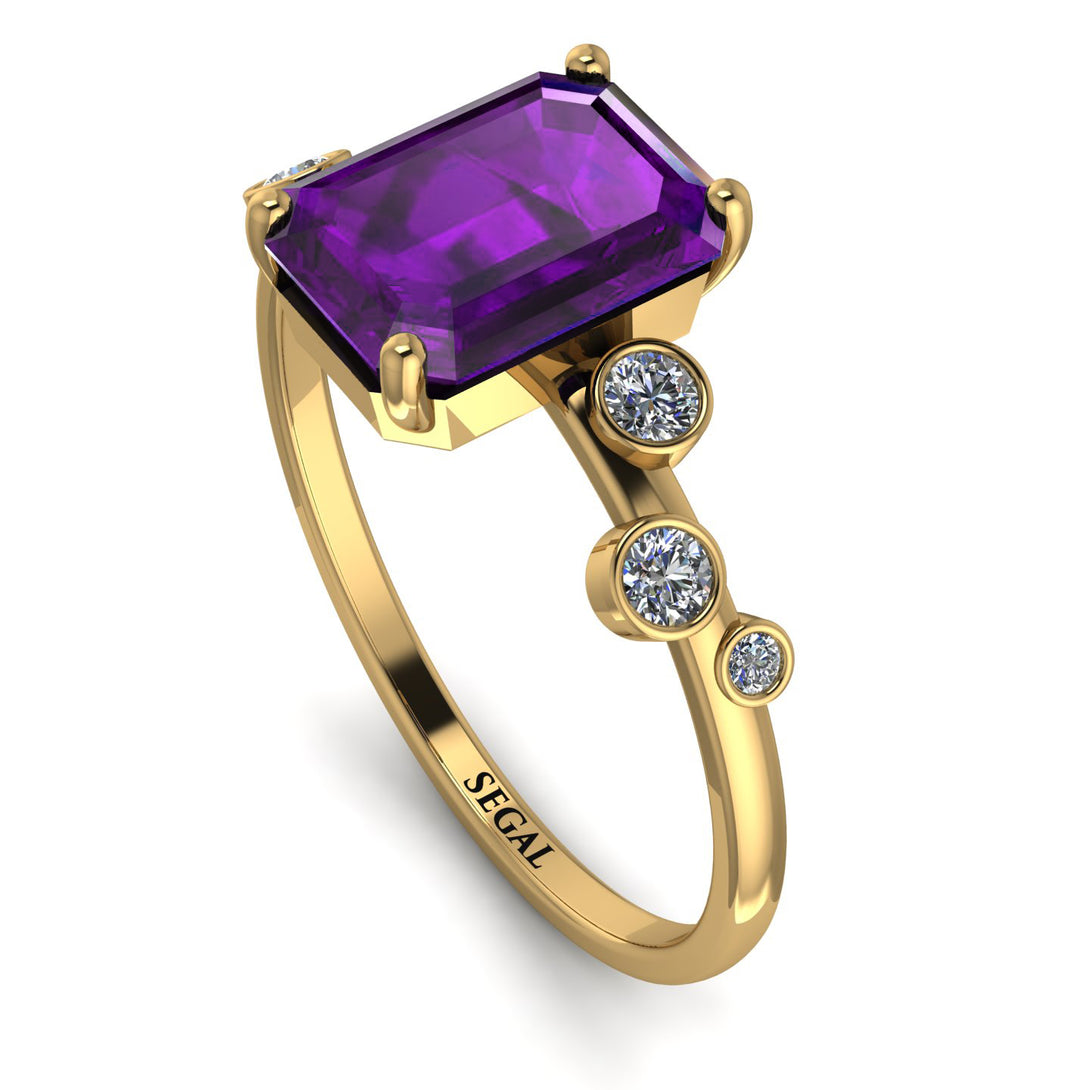 Emerald Cut Amethyst Ring With Bezel - Alina No. 301