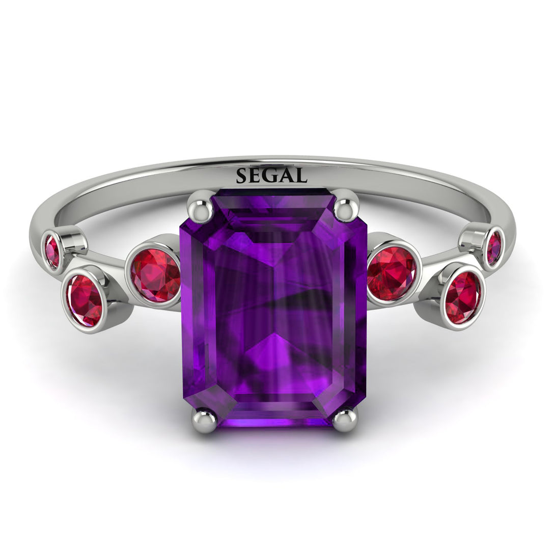 Emerald Cut Amethyst Ring With Bezel - Alina No. 312