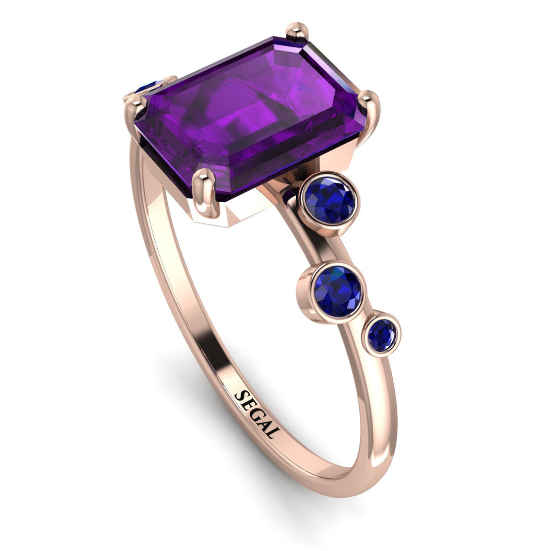 Emerald Cut Amethyst Ring With Bezel - Alina No. 314