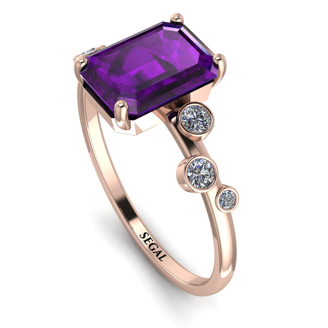 Emerald Cut Amethyst Ring With Bezel - Alina No. 302