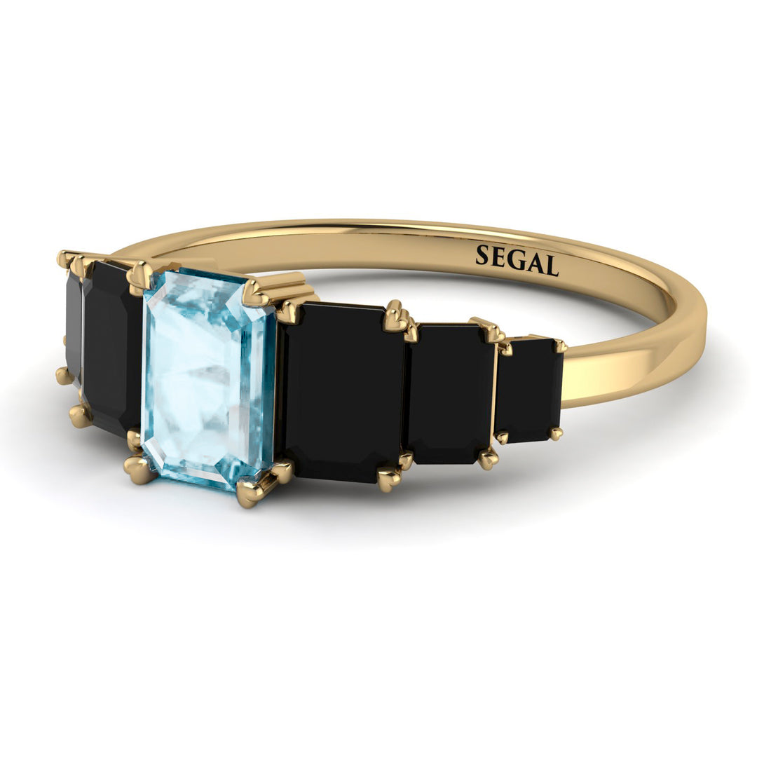 Emerald Cut Aquamarine Geometrical Ring - Briella No. 407