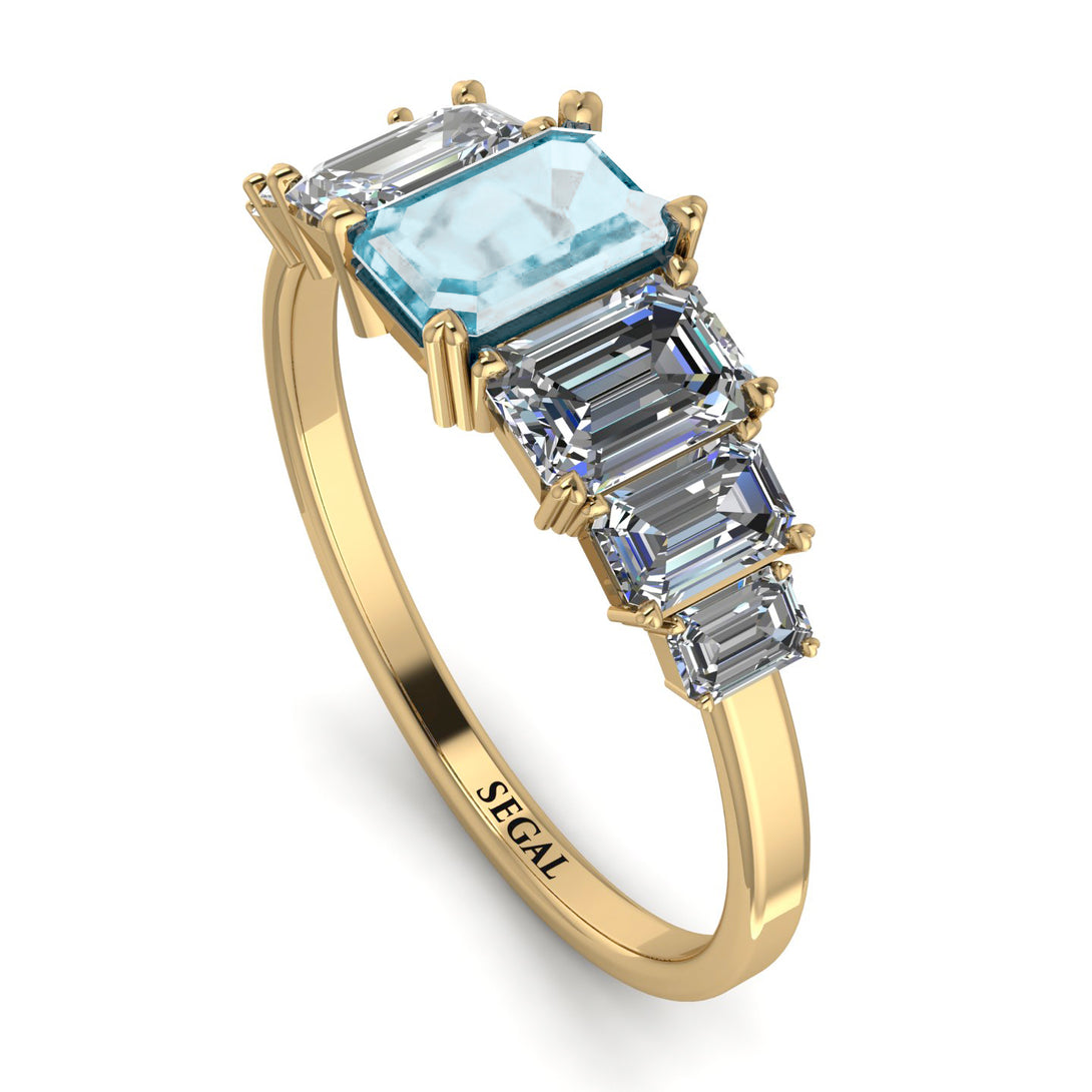 Emerald Cut Aquamarine Geometrical Ring - Briella No. 401