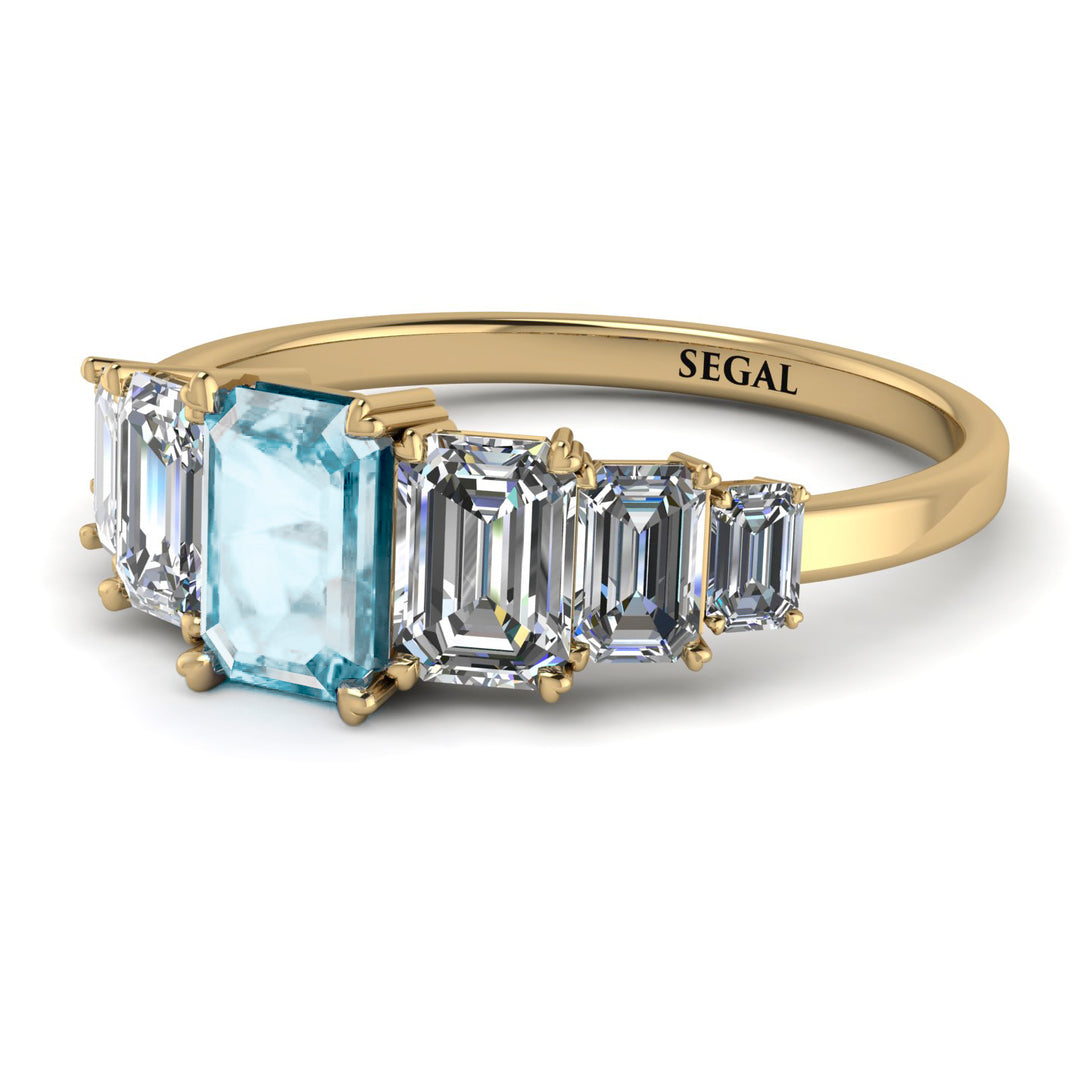 Emerald Cut Aquamarine Geometrical Ring - Briella No. 401