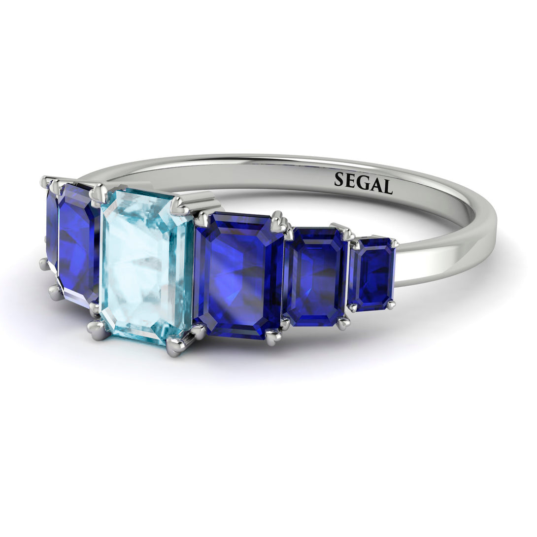 Emerald Cut Aquamarine Geometrical Ring - Briella No. 415